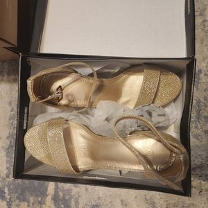 Gold Glitter Ankle-Strap Womens Sandals